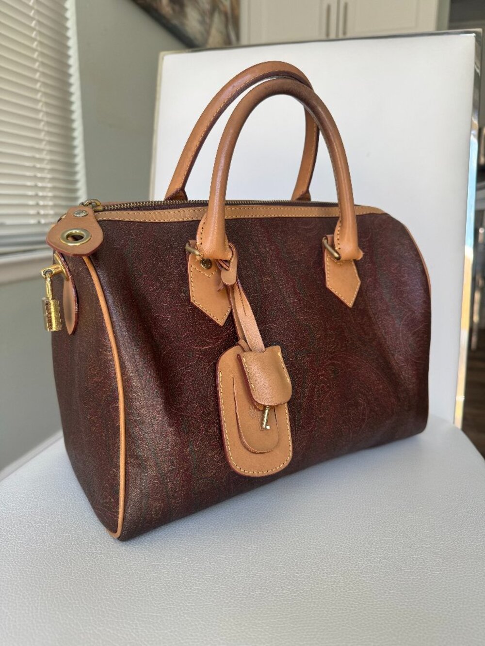 ETRO Paisley Boston Bag w/ Lock, Key, Clochette & Luggage Tag